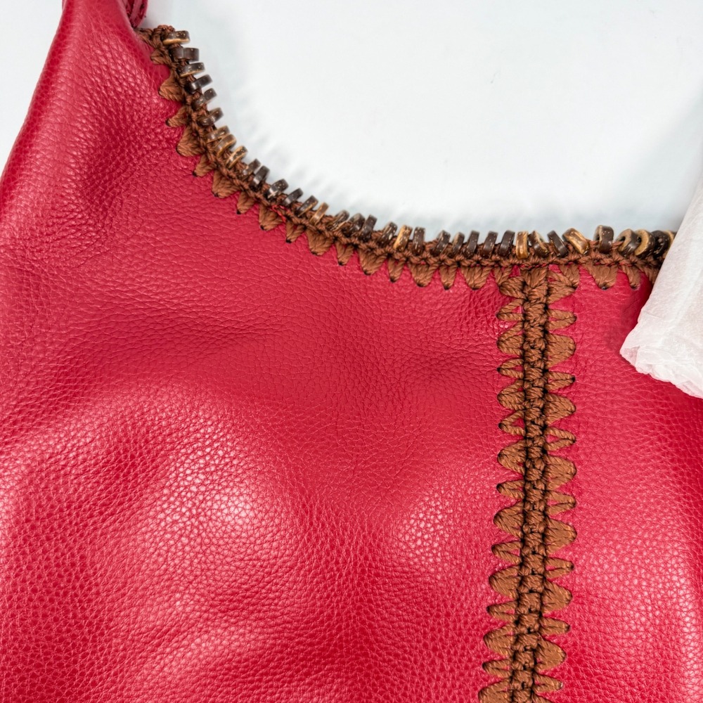 NEW The Sak Women Large Huntley Leather Crimson Red Hobo Bag Crochet Bead 108601 - Picture 12 of 16